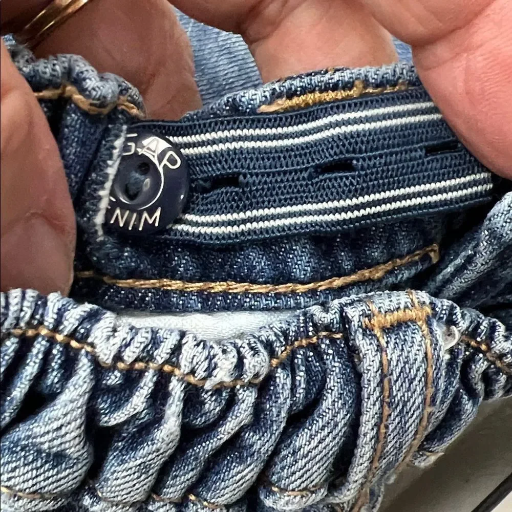 Baby GAP 90’s loose released hem multi star blue jeans adjustable waist 18/24 m